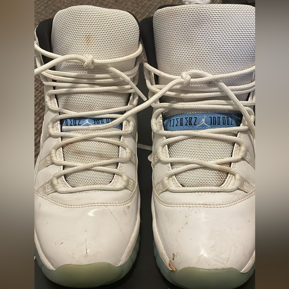Air Jordan Retro White High Tops, icy blue bottoms